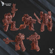 Five  figures with weapons on a dark background, featuring RavensTail Gaming logo.