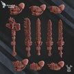 Collection of detailed weapon and armor pieces on a dark background with 'RavensTail Gaming' branding.